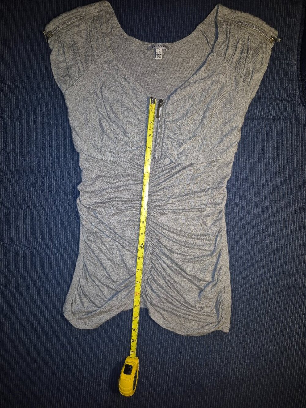 LINEA DOMANI Grey Ruched Zip Front Top Size S Y2K Going Out Top